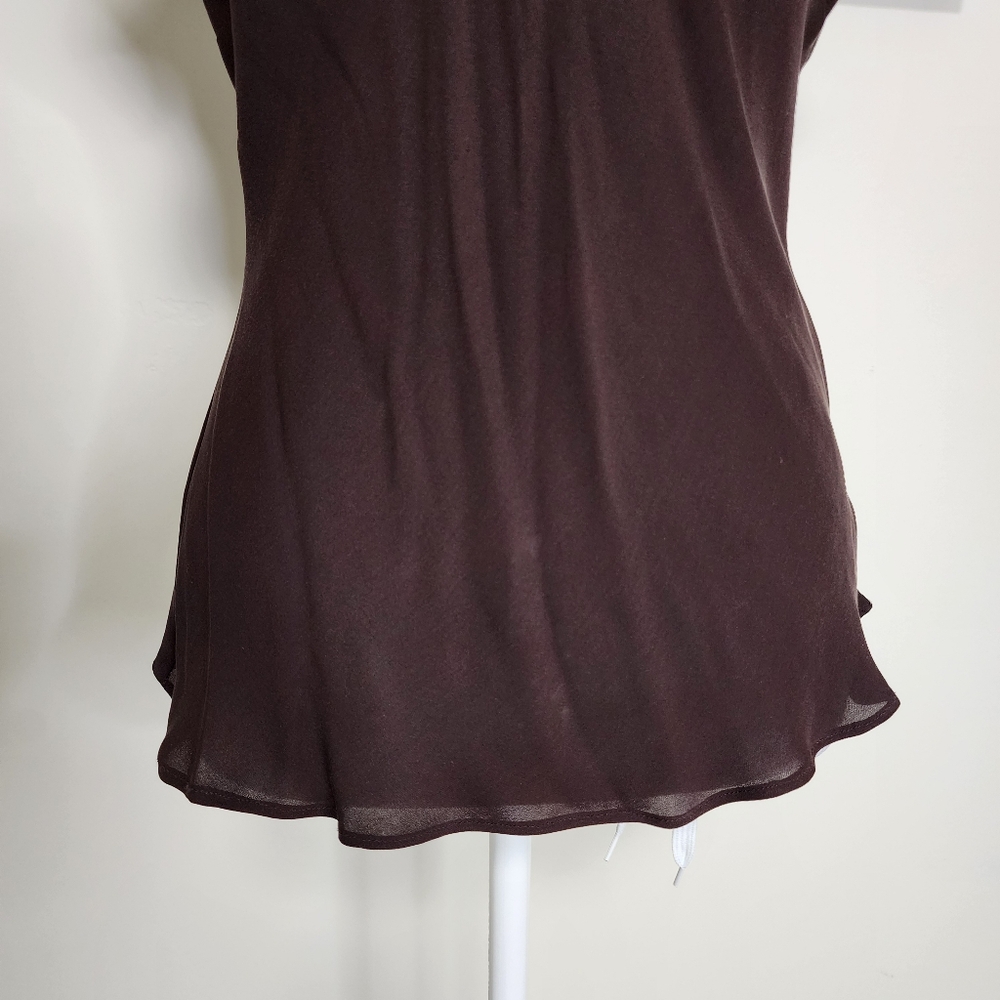 Sunny Leigh Y2K Chocolate & Pink 100% Silk Rosette Top Med Dainty 2000's Retro - Picture 5 of 9
